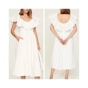 Adam Lippes Midi Dress White 100% Cotton Ruffle Neckline